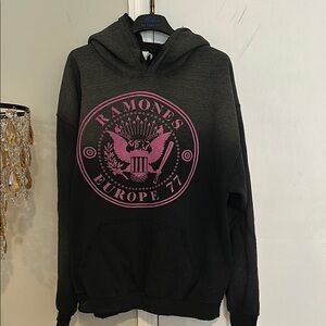 Ramones Black Hoodie with Pink Graphic